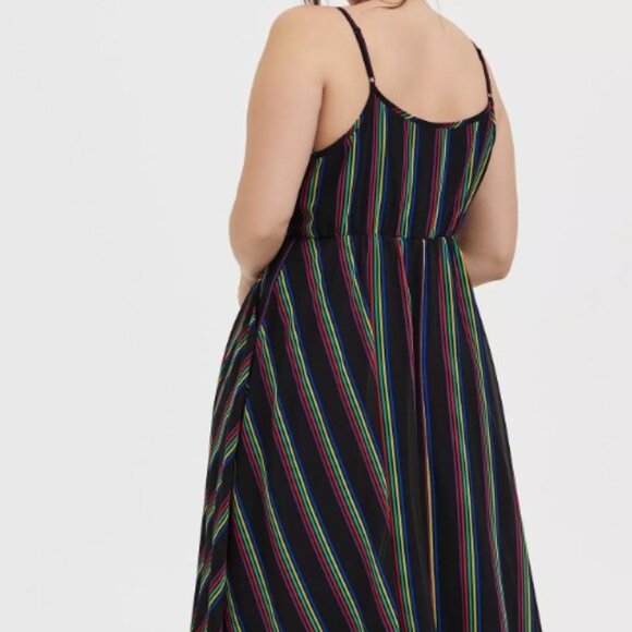 Torrid Brand Midi Chiffon Pleated Dress Size 00 Rainbow Black Stripes - Picture 2 of 5